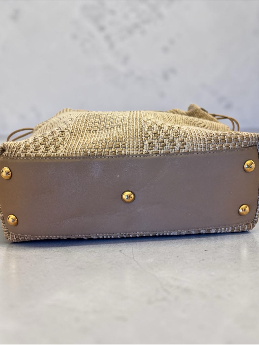 Furla Woven Drawstring Tote Bag in Beige and Cream - Picture 2 of 10
